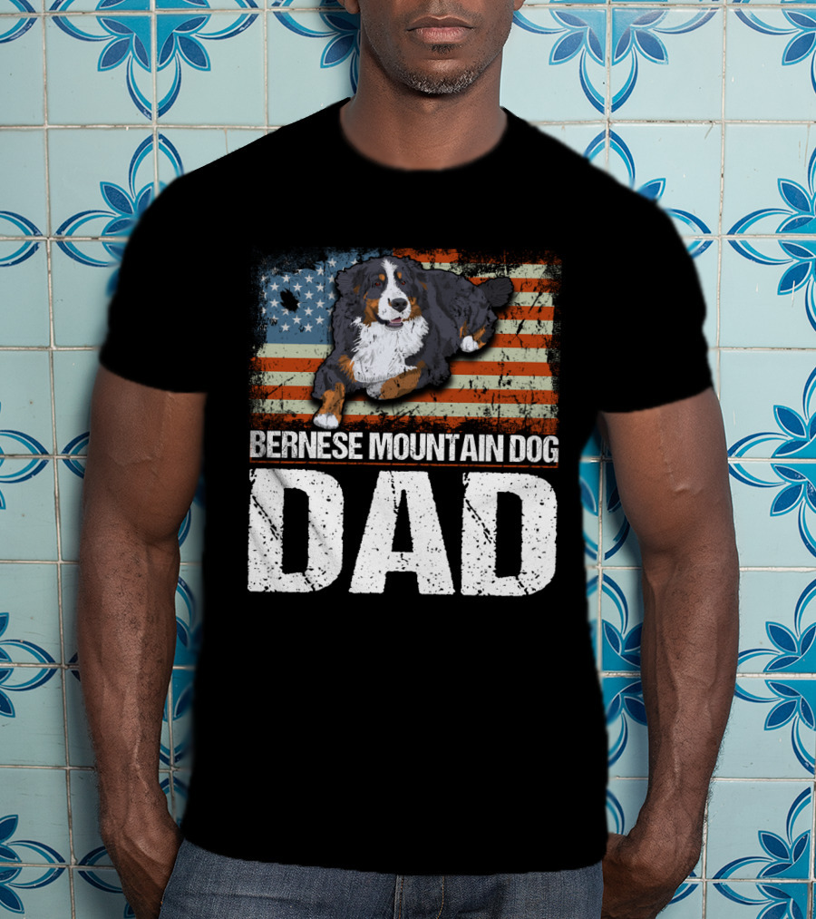 Bernese Mountain Dog Dad American Flag Patriotic Canine Pride T-Shirt