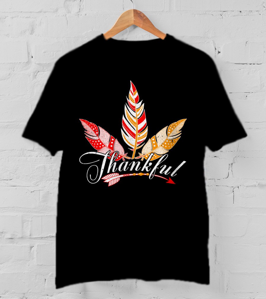 Thankful With Feather And Arrow Colorful Fall T-Shirt