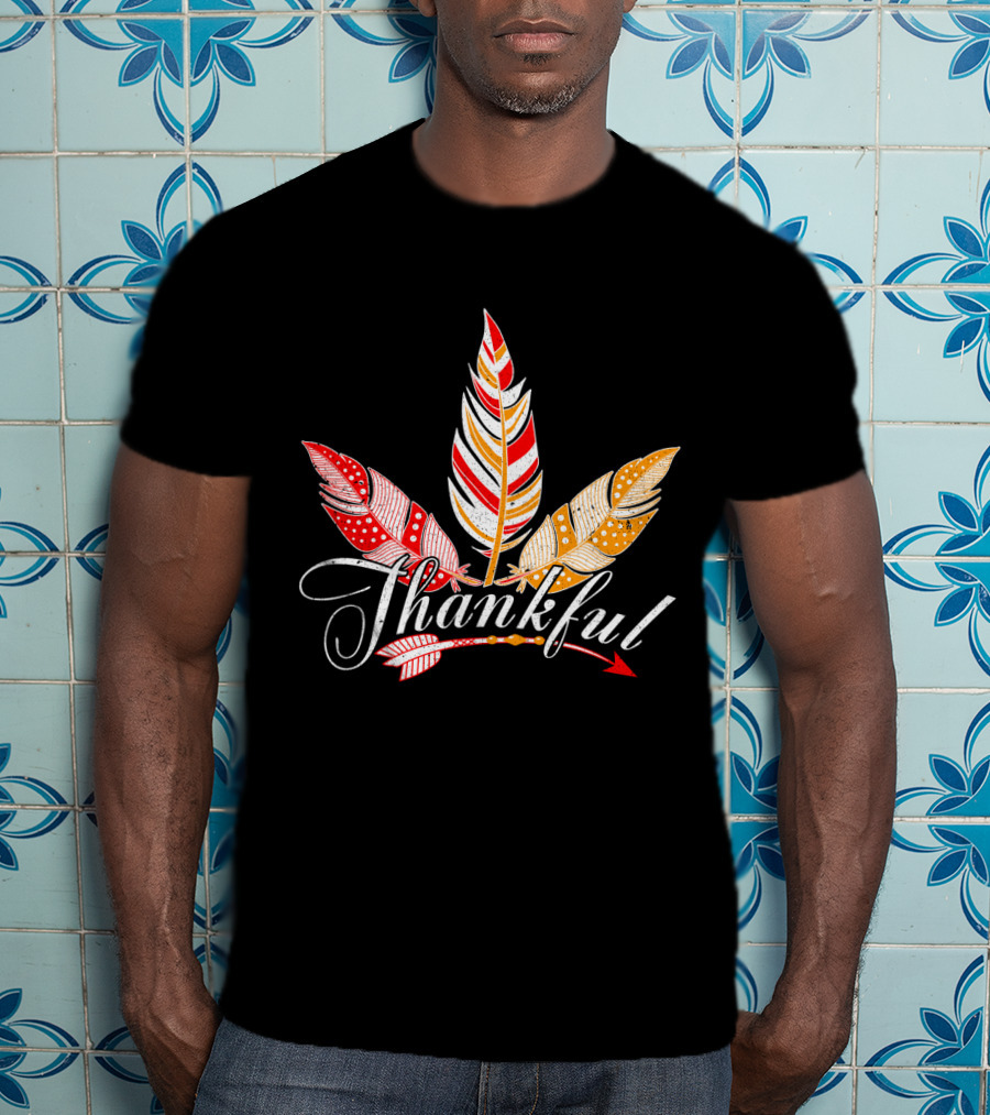 Thankful With Feather And Arrow Colorful Fall T-Shirt