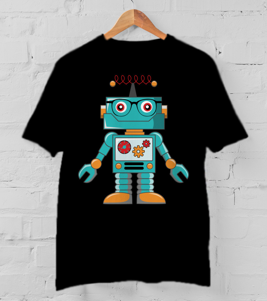 Cute Vintage Robot With Glasses And Gears T-Shirt