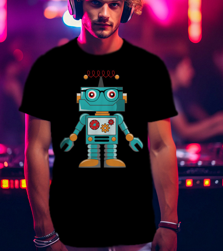 Cute Vintage Robot With Glasses And Gears T-Shirt