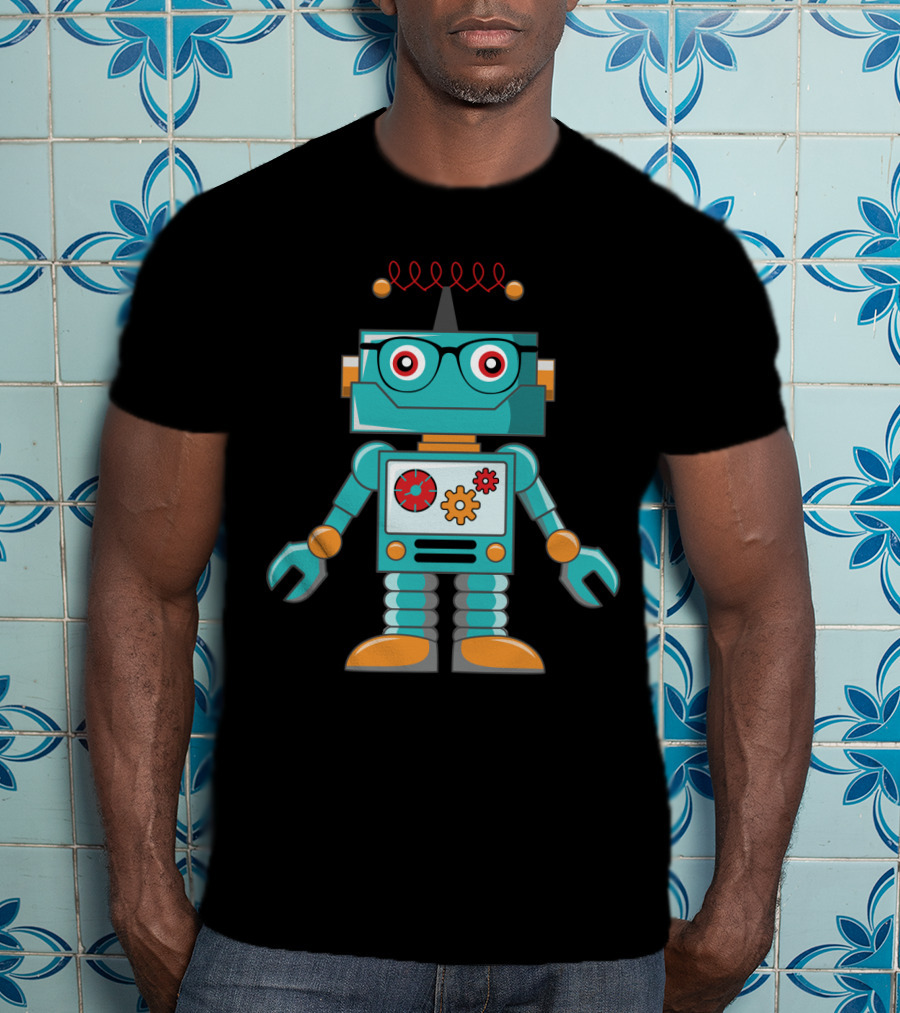 Cute Vintage Robot With Glasses And Gears T-Shirt