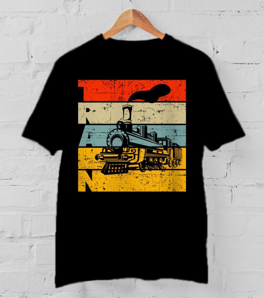Vintage Train Retro Steam Locomotive Stripes T-Shirt
