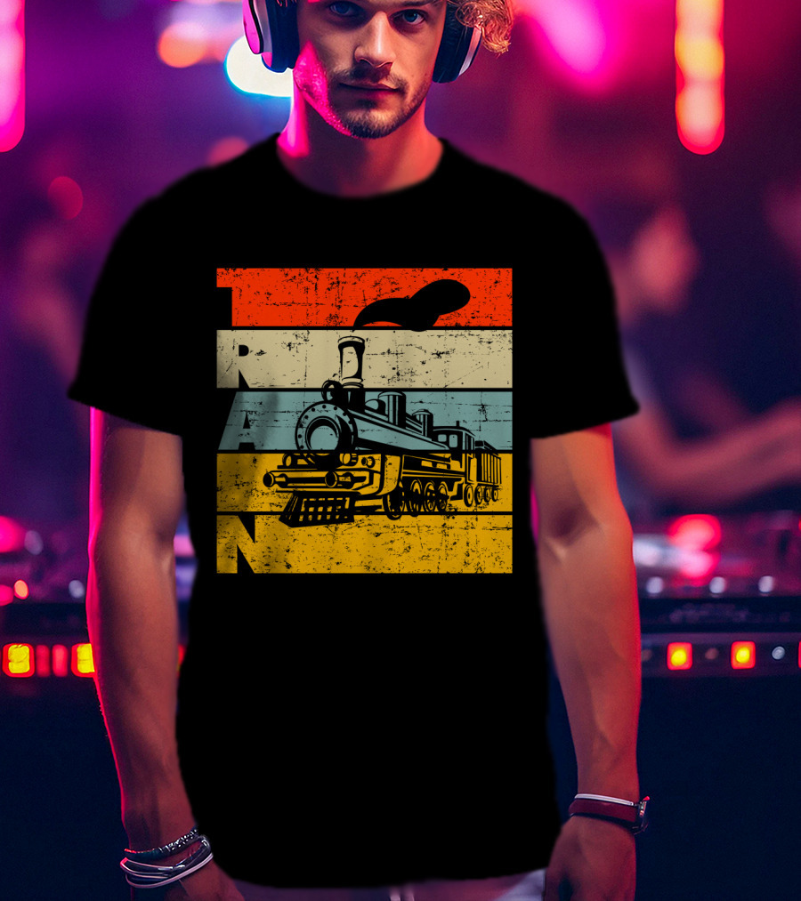 Vintage Train Retro Steam Locomotive Stripes T-Shirt