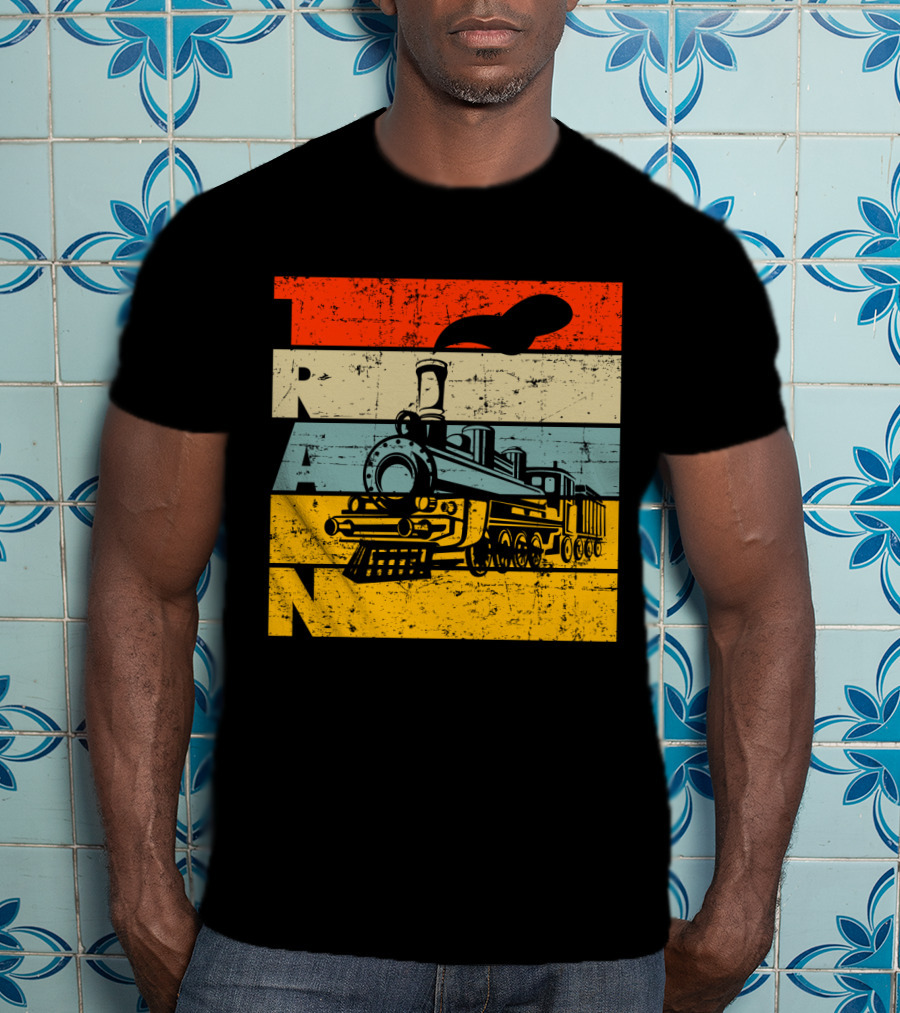 Vintage Train Retro Steam Locomotive Stripes T-Shirt