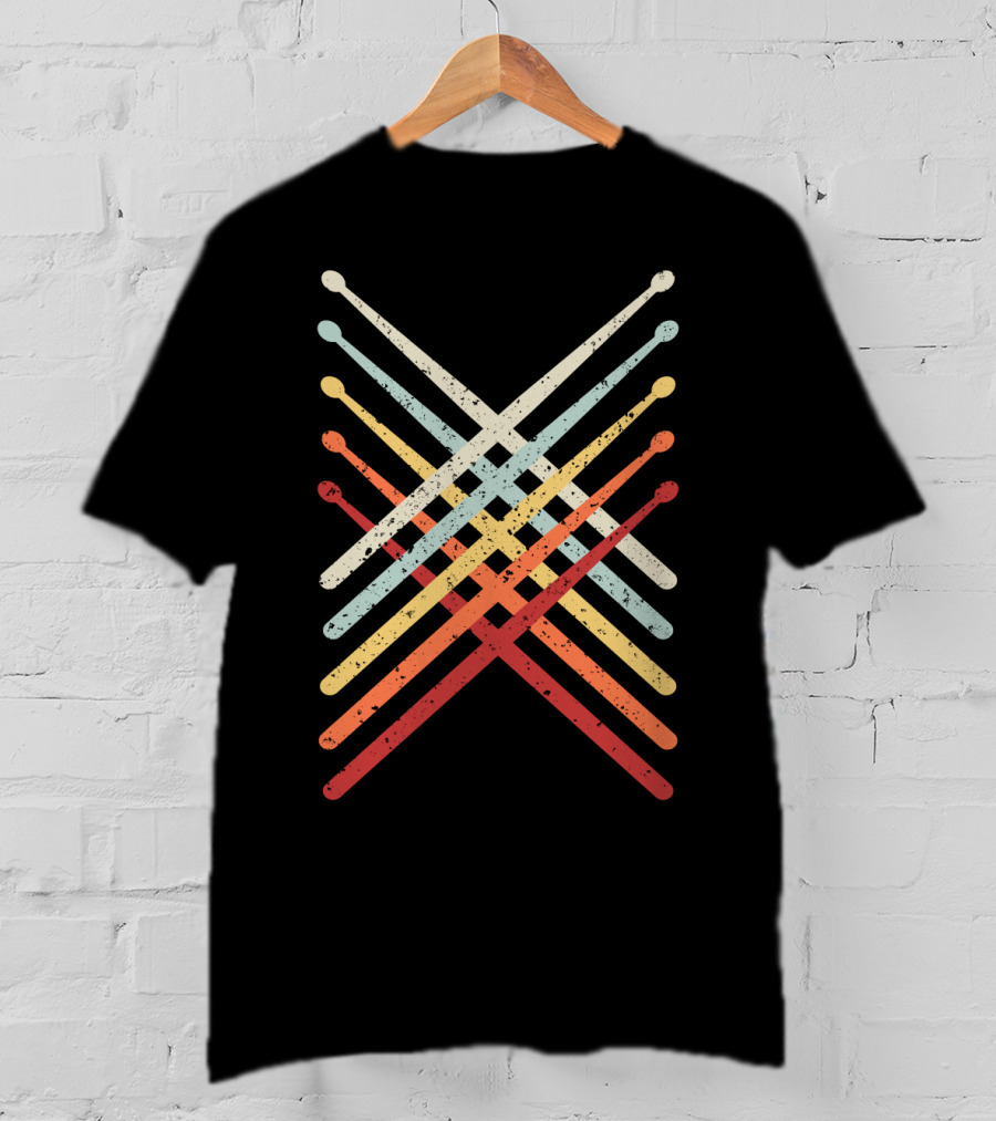 Retro Vintage Drummer Multicolor Drumsticks T-Shirt