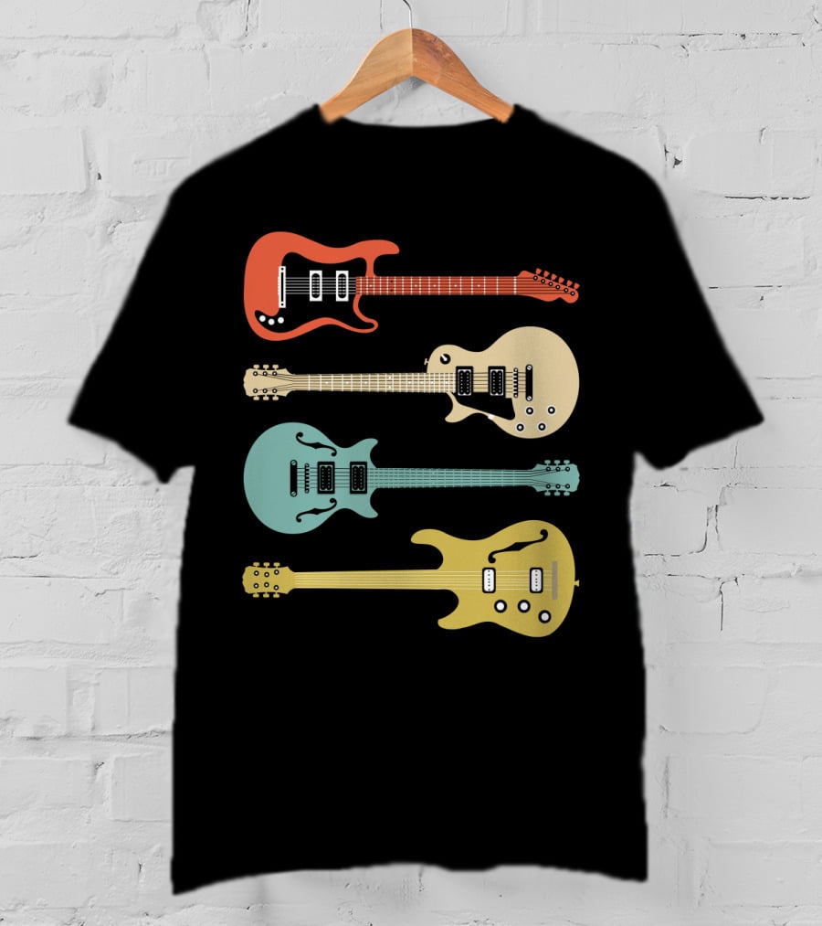 Vintage Bass Guitar Colorful Electric Guitars Collection T-Shirt