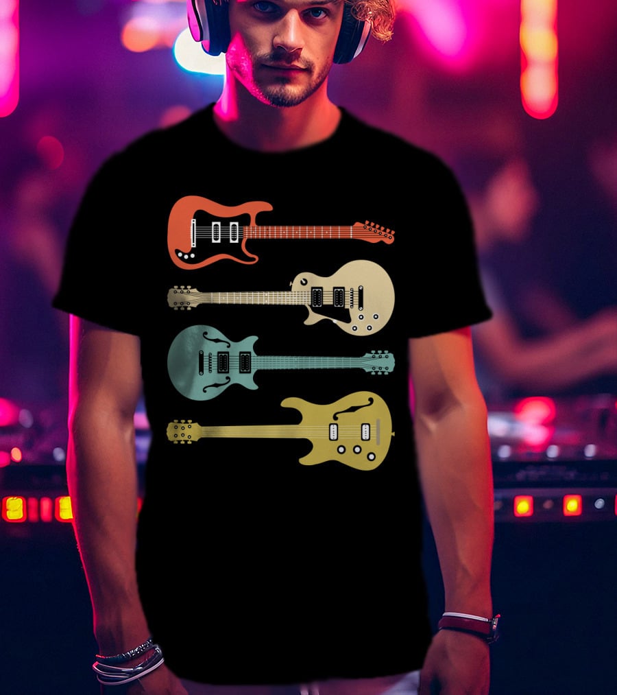 Vintage Bass Guitar Colorful Electric Guitars Collection T-Shirt
