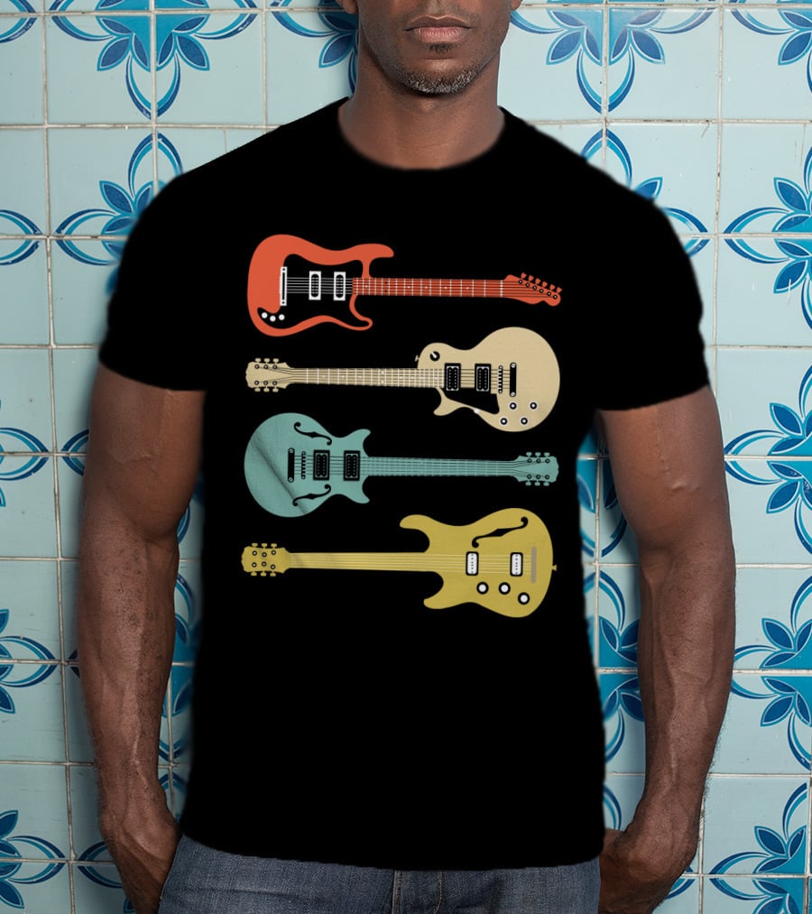 Vintage Bass Guitar Colorful Electric Guitars Collection T-Shirt