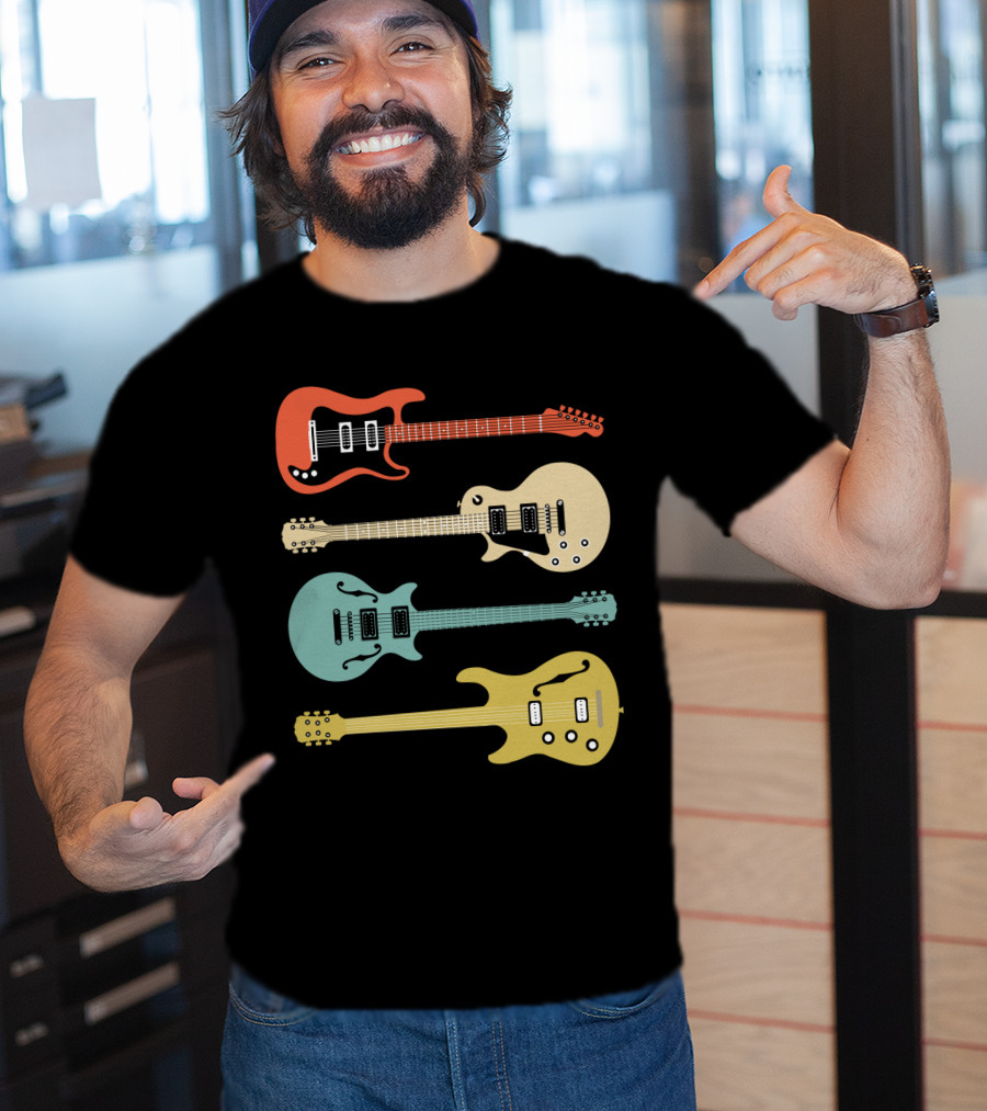 Vintage Bass Guitar Colorful Electric Guitars Collection T-Shirt