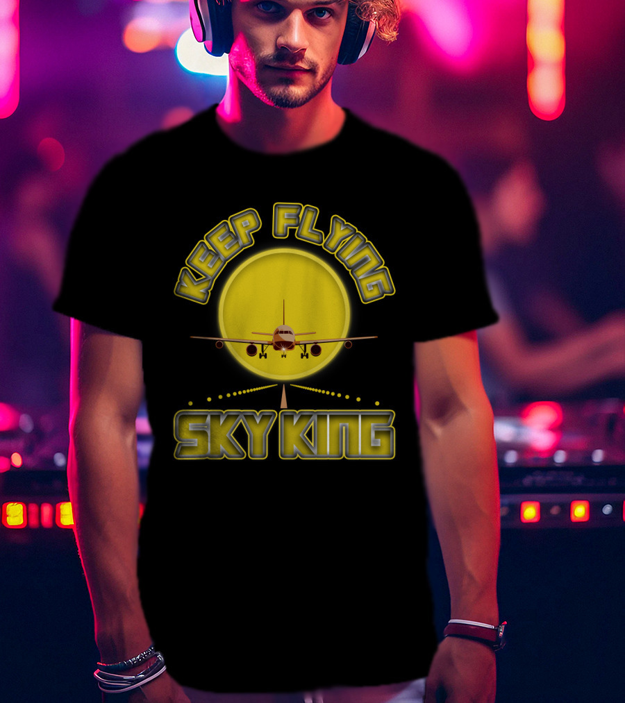 Keep Flying Sky King Aviation Pilot Airplane Jet Landing Sunset T-Shirt