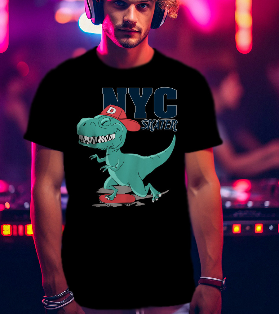 NYC Skater Dinosaur With Red Cap T-Shirt