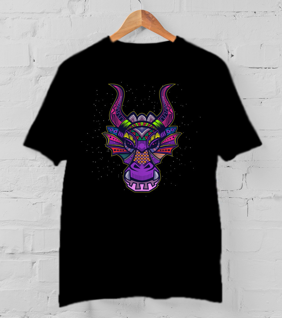 Dragon Face Psychedelic Colors Fantasy Creature T-Shirt