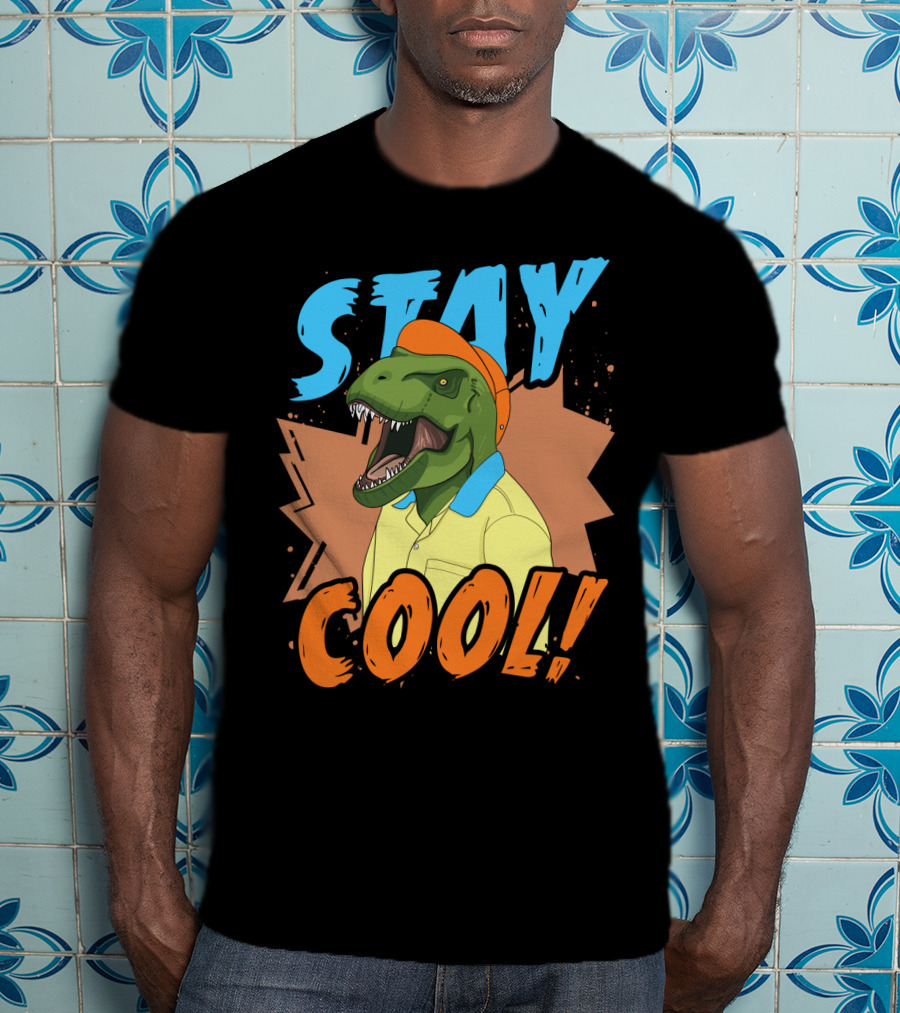 STAY COOL Dinosaur Wearing Bright Shirt And Cap T-Shirt