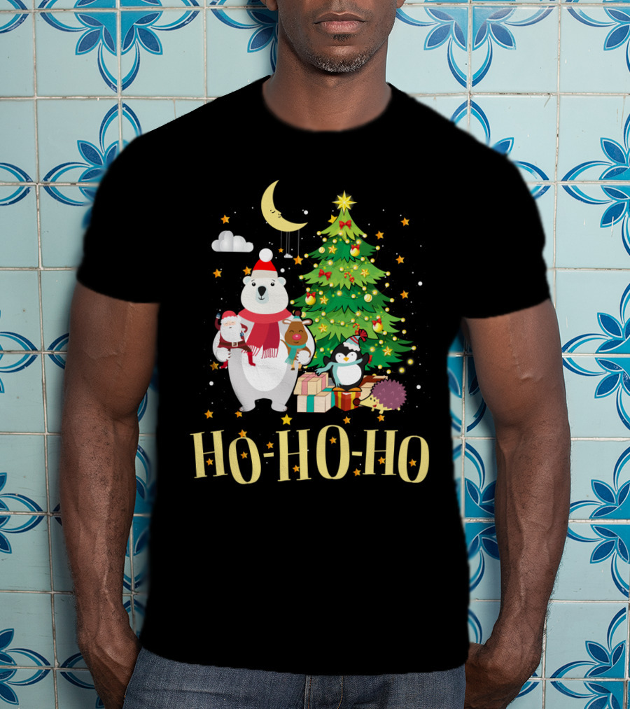 HO HO HO Christmas Dreams Polar Bear Santa Penguin Tree T-Shirt
