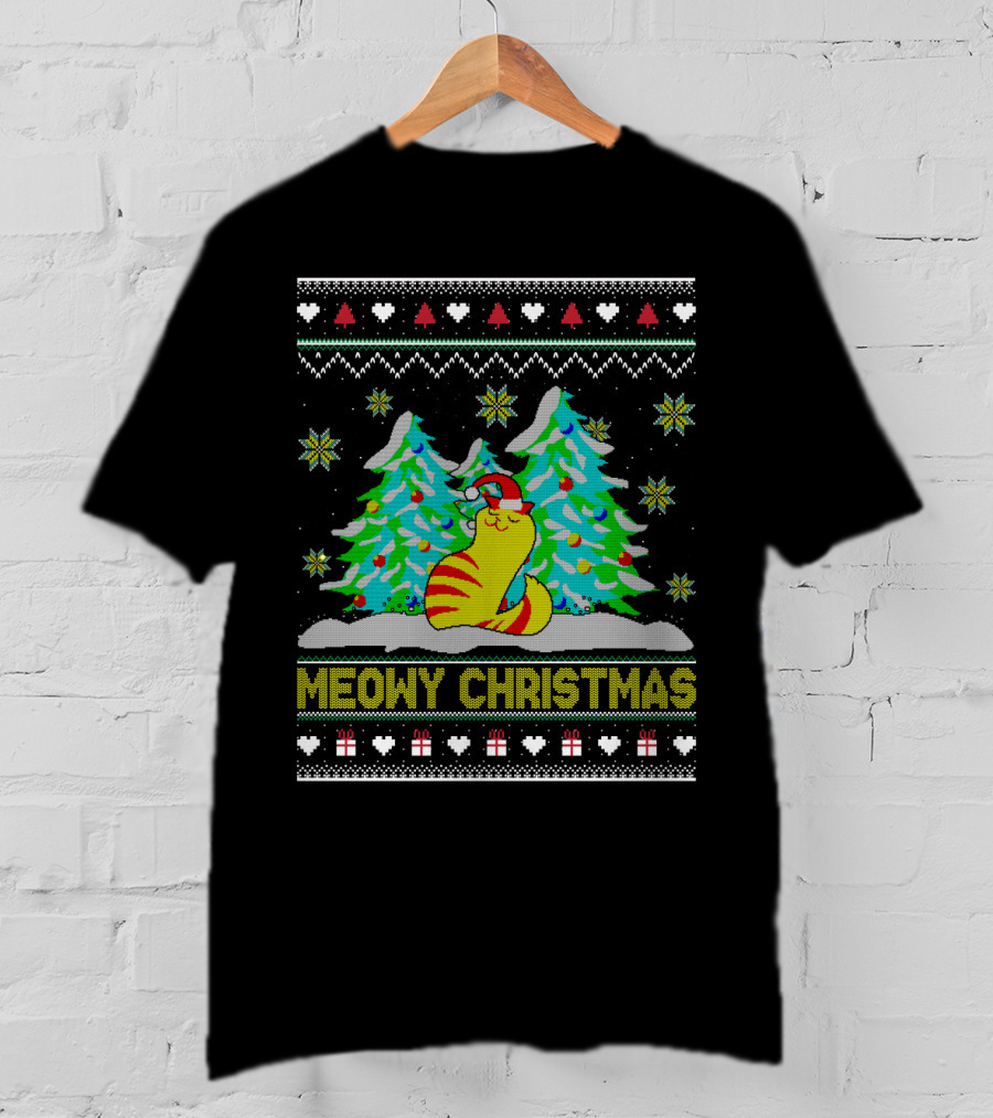 Meowy Christmas Cat Lover Ugly Christmas T-Shirt