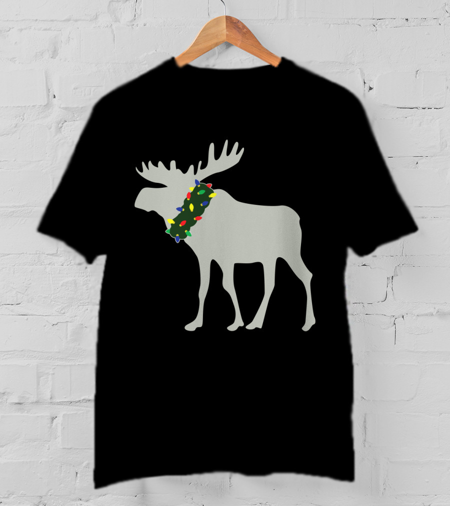 Moose With Festive Christmas Light Wreath T-Shirt