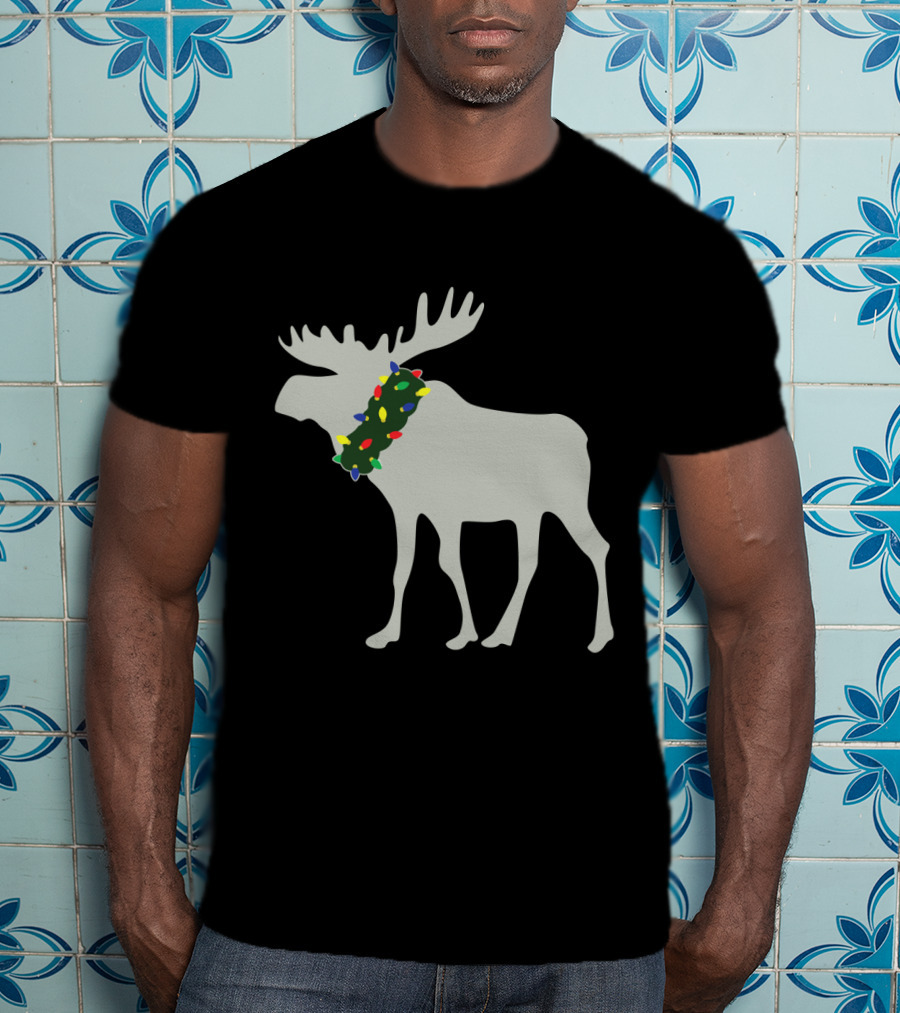 Moose With Festive Christmas Light Wreath T-Shirt