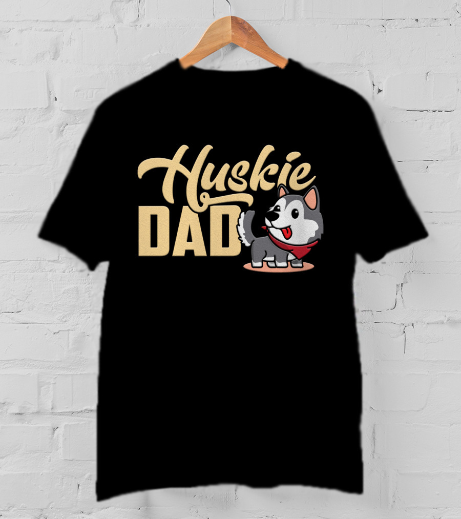 Huskie Dad Cartoon Dog With Red Bandana T-Shirt