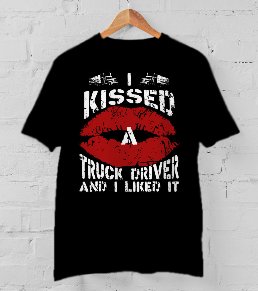 I Kissed A Truck Driver And I Liked It Big Red Lips Print T-Shirt