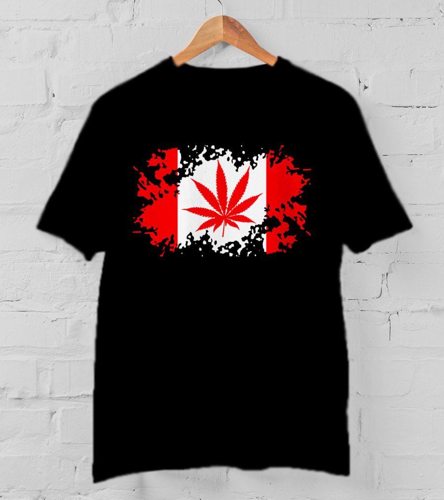 Funny Canadian Flag With Marijuana Leaf Maple T-Shirt