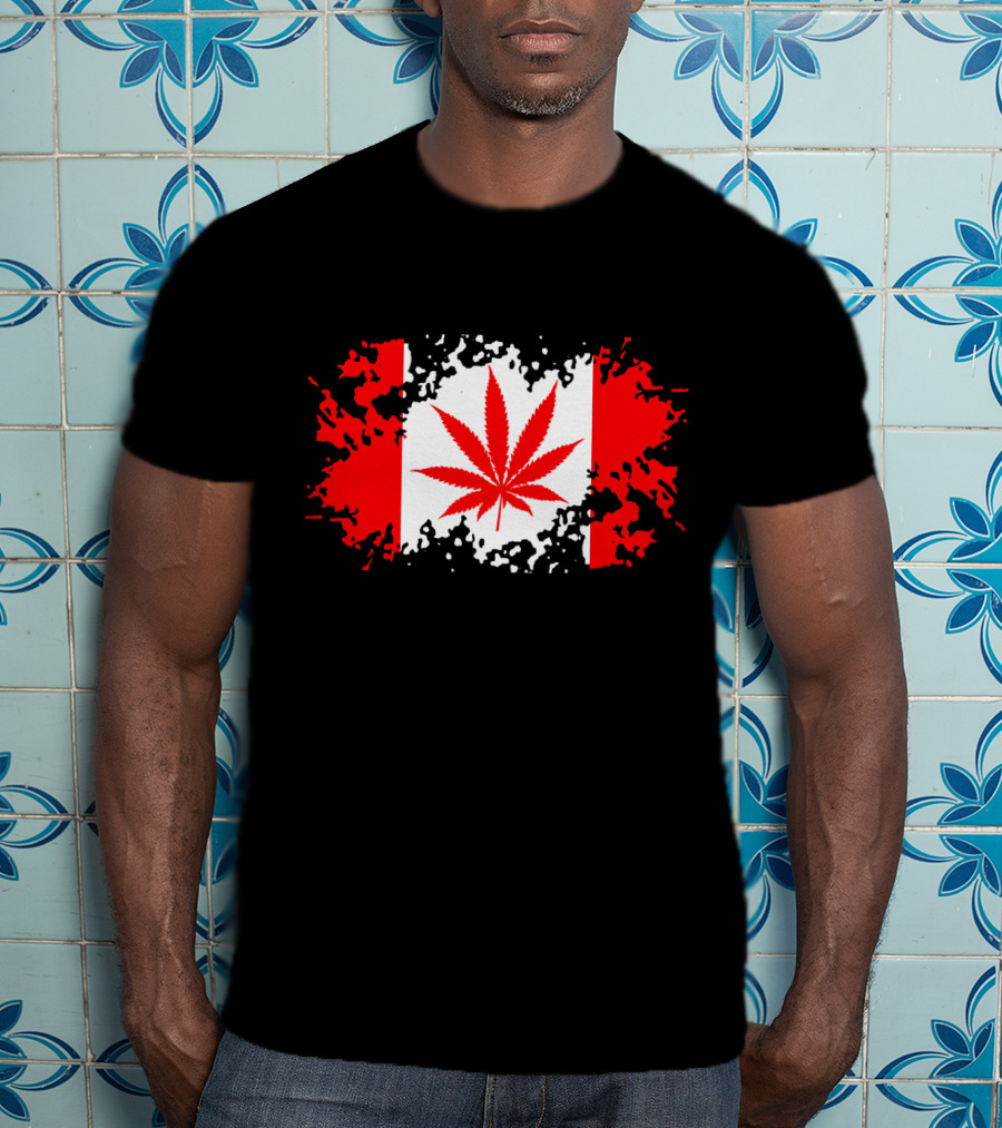 Funny Canadian Flag With Marijuana Leaf Maple T-Shirt