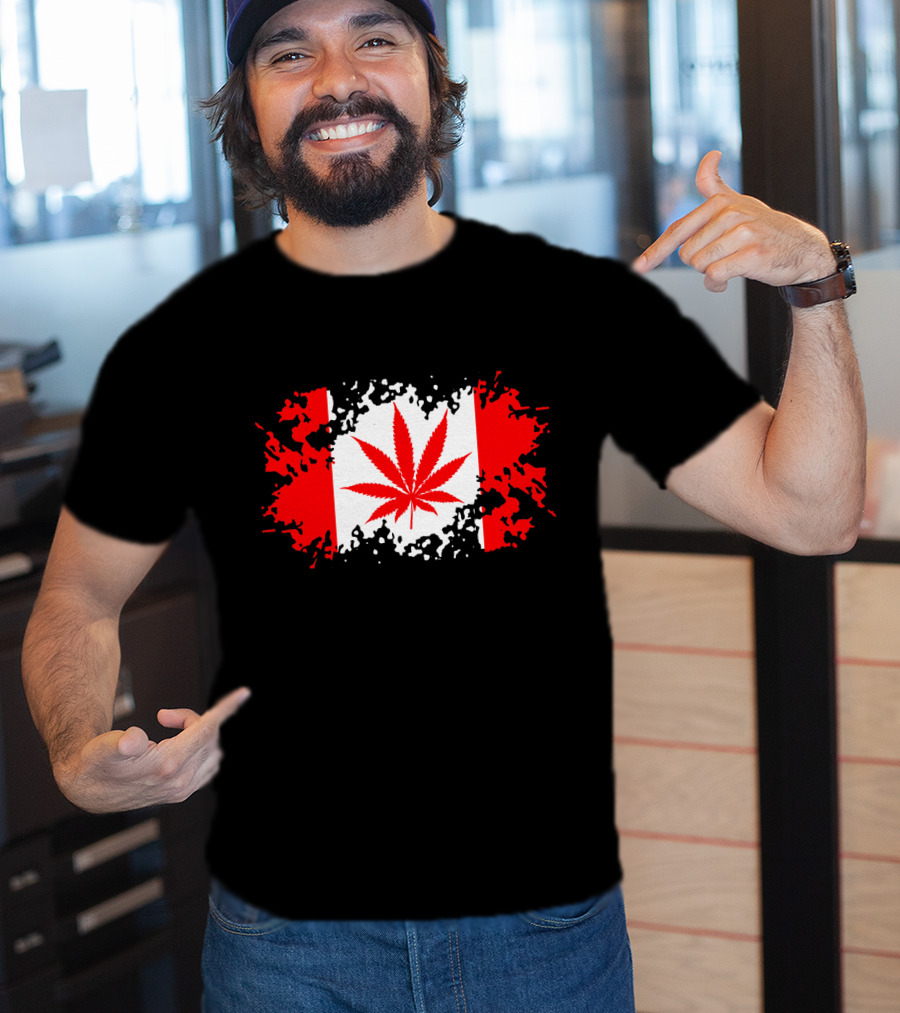 Funny Canadian Flag With Marijuana Leaf Maple T-Shirt