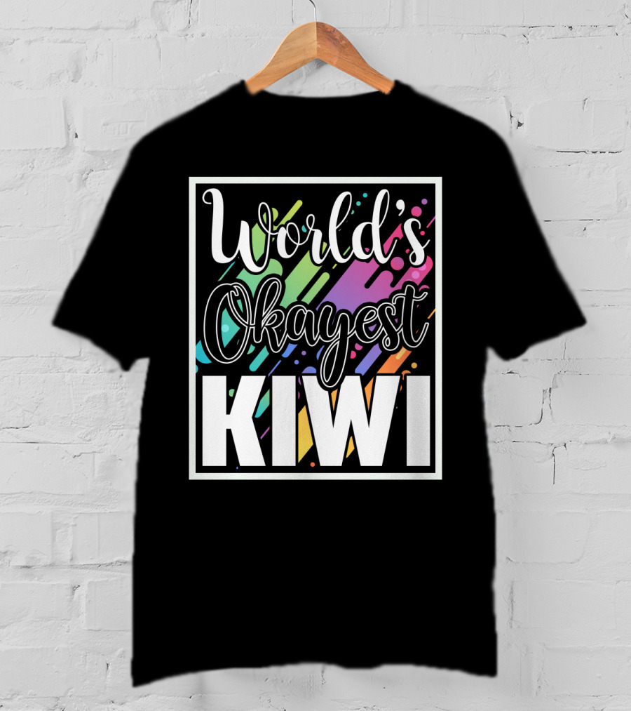 World's Okayest Kiwi Colorful Rainbow Stripes T-Shirt