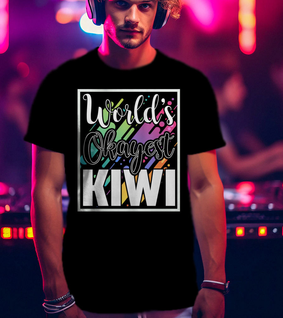World's Okayest Kiwi Colorful Rainbow Stripes T-Shirt
