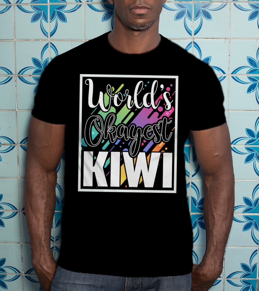 World's Okayest Kiwi Colorful Rainbow Stripes T-Shirt