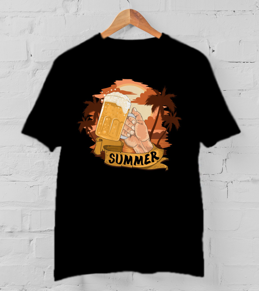 Summer Beach Beer Cheers At Sunset Palm Landscape T-Shirt