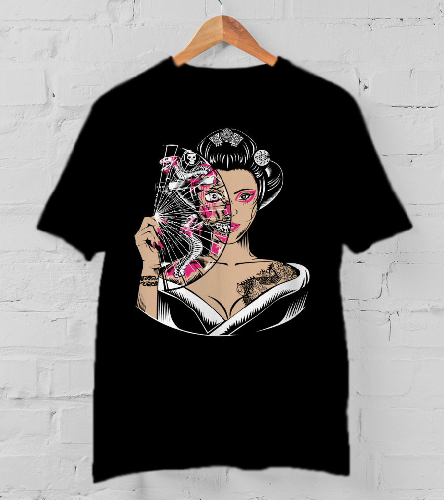 Zombie Geisha Fan Undead Half Face T-Shirt