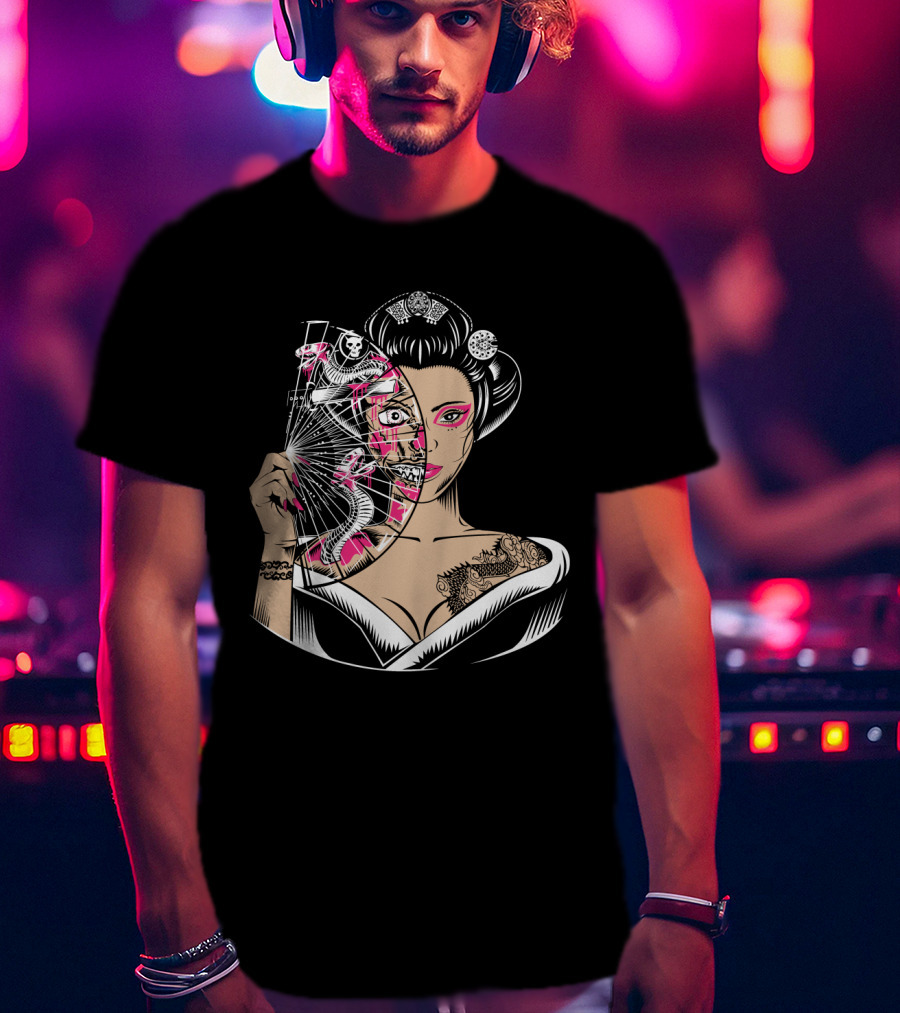 Zombie Geisha Fan Undead Half Face T-Shirt