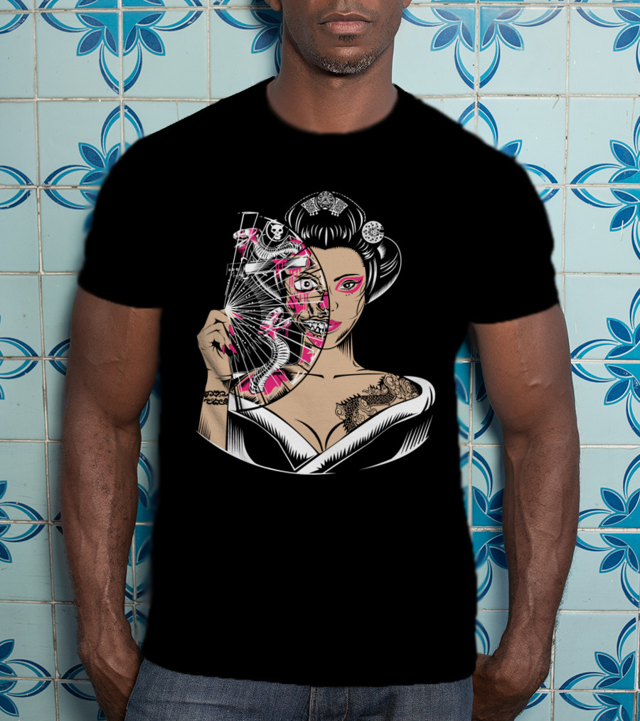 Zombie Geisha Fan Undead Half Face T-Shirt