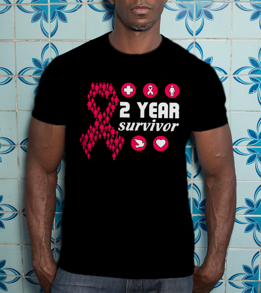 2 Year Survivor Pink Ribbon Breast Cancer Awareness Icons T-Shirt
