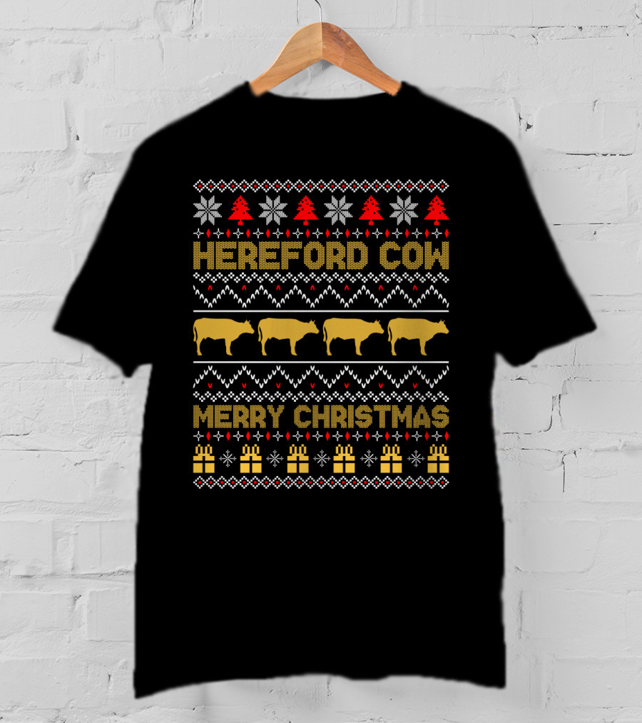 Hereford Cow Merry Christmas Ugly T-Shirt