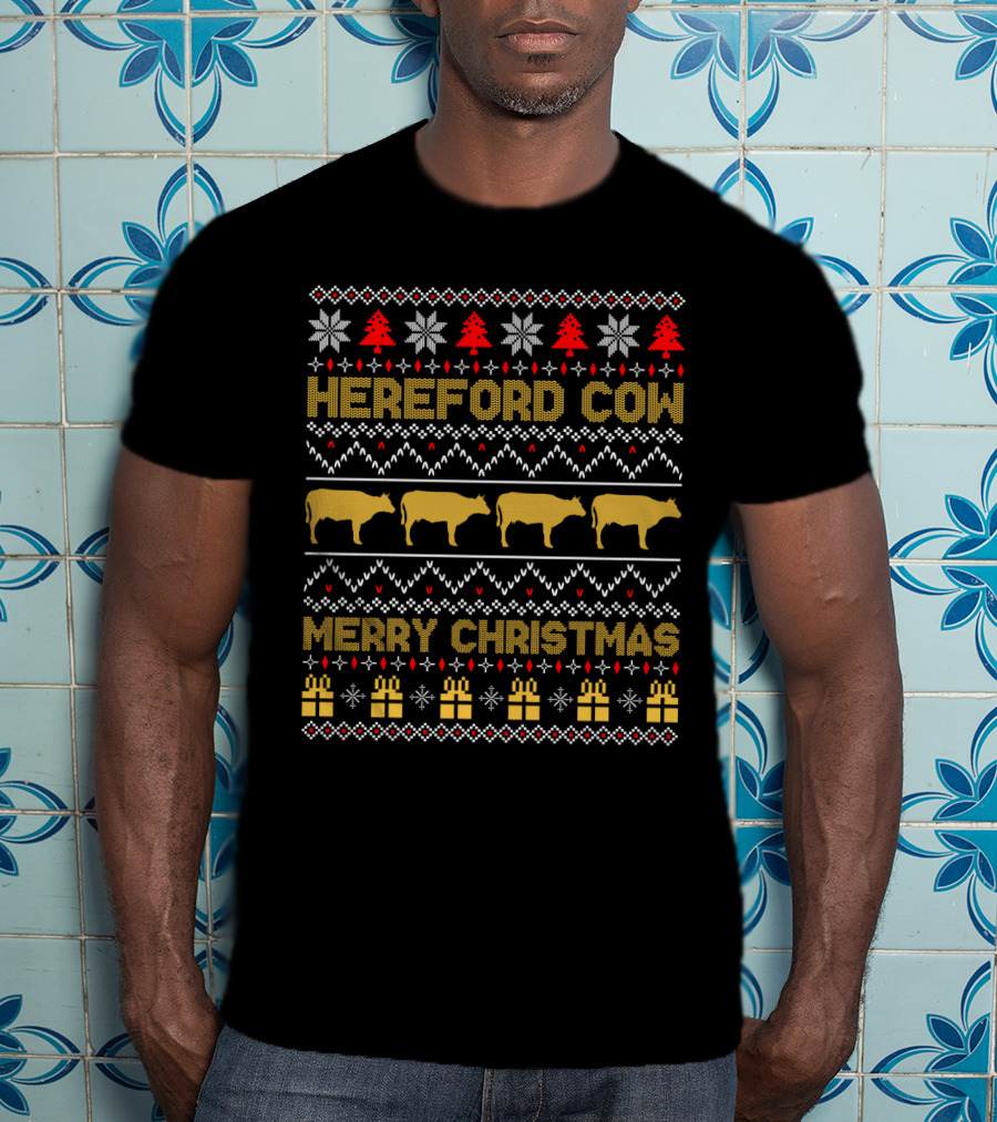 Hereford Cow Merry Christmas Ugly T-Shirt