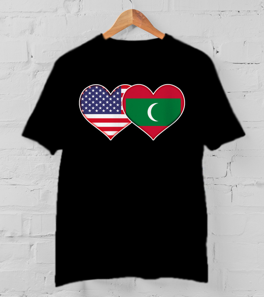 USA And Maldives Flag Hearts T-Shirt