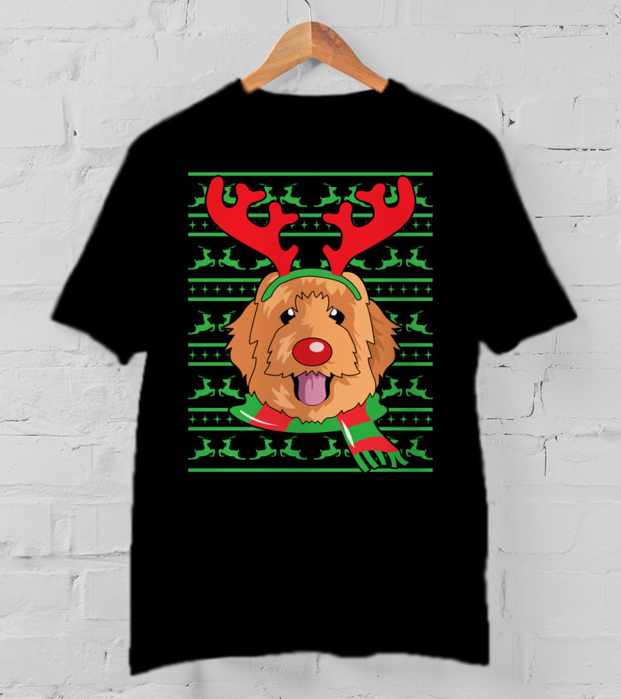 Golden Doodle Reindeer Christmas Scarf And Antlers T-Shirt