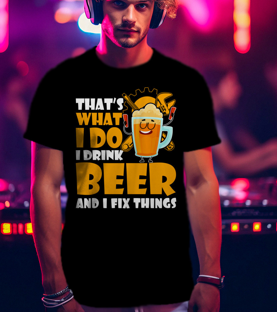 That's What I Do I Drink Beer And Fix Things With Tools And Happy Beer Glass T-Shirt