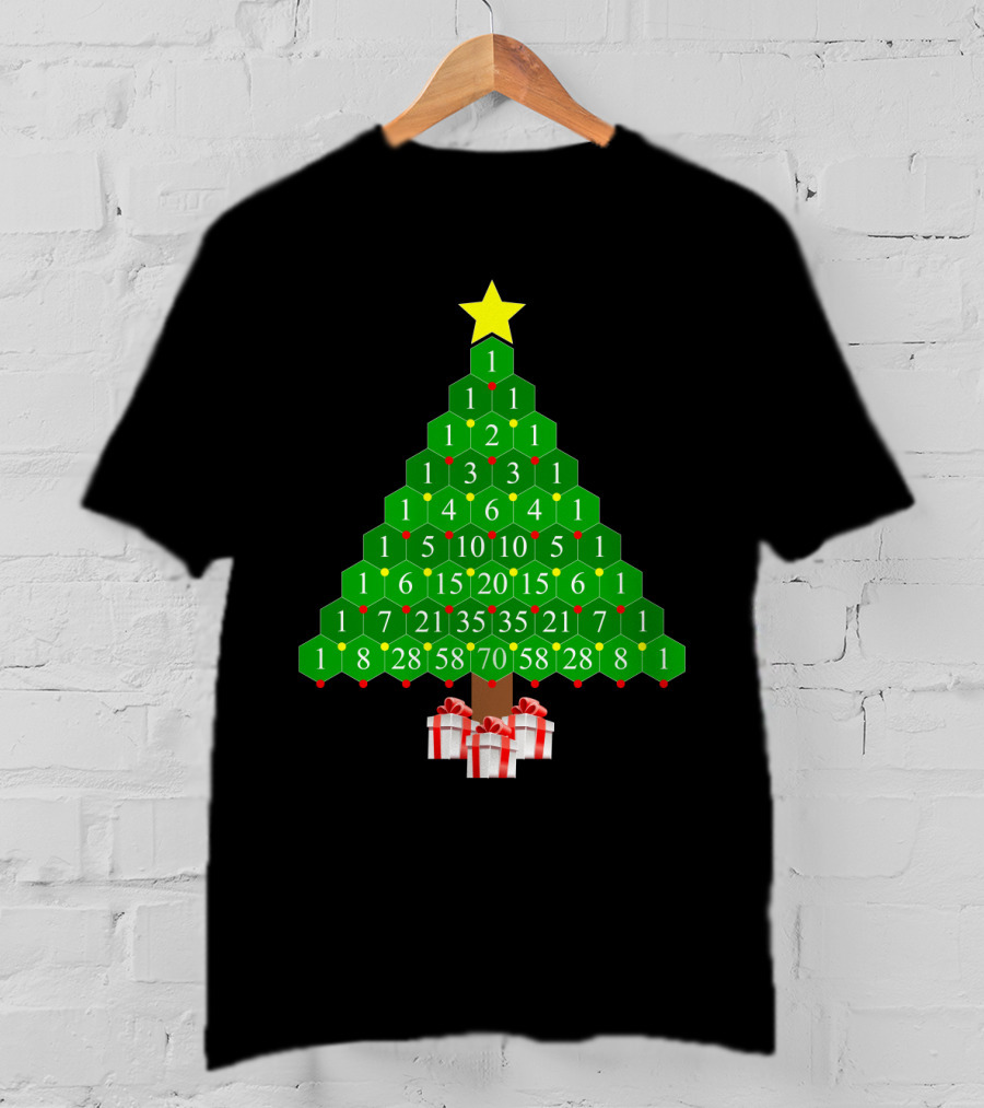 Pascal's Triangle Christmas Tree With Numbers And Gifts T-Shirt