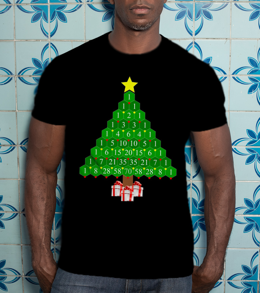 Pascal's Triangle Christmas Tree With Numbers And Gifts T-Shirt