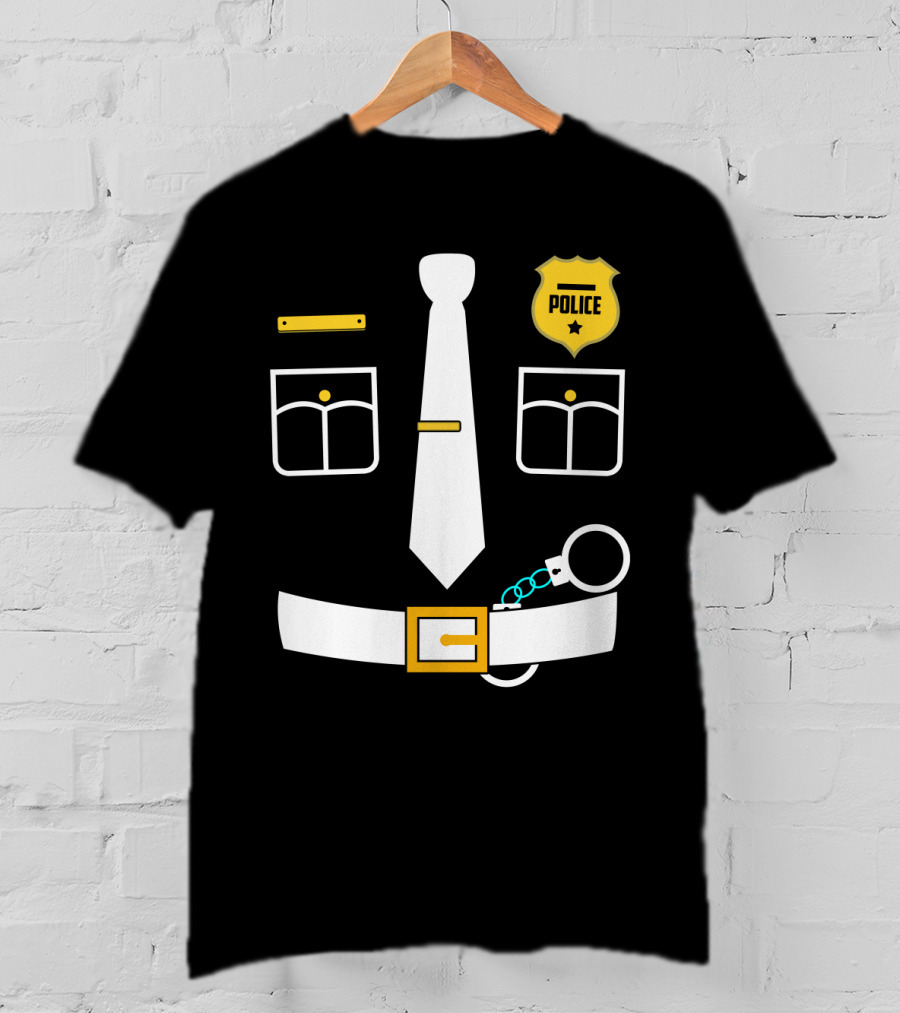 Police Uniform Icon With Handcuffs, Tie, Badge And Belt T-Shirt