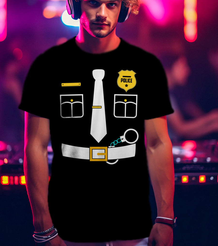 Police Uniform Icon With Handcuffs, Tie, Badge And Belt T-Shirt