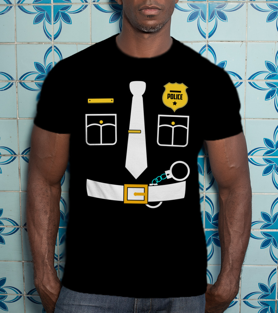 Police Uniform Icon With Handcuffs, Tie, Badge And Belt T-Shirt