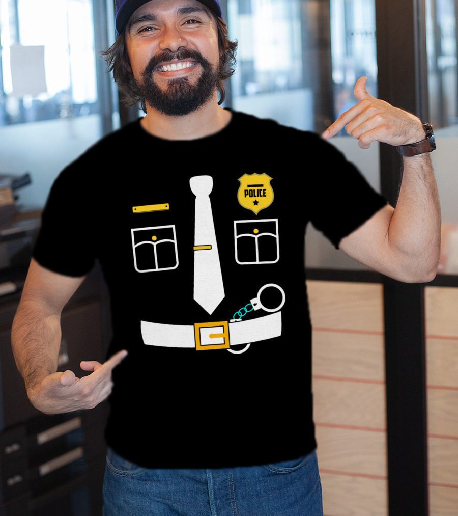 Police Uniform Icon With Handcuffs, Tie, Badge And Belt T-Shirt