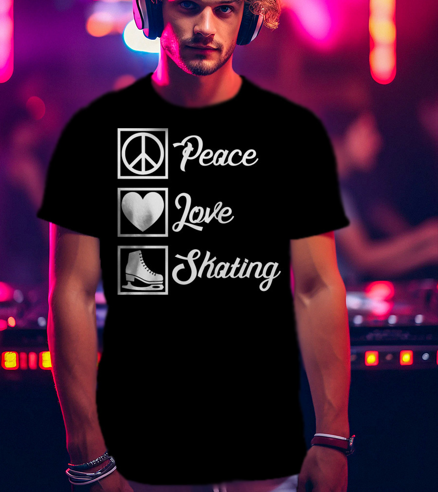 Peace Love Skating Peace Heart Ice Skates T-Shirt