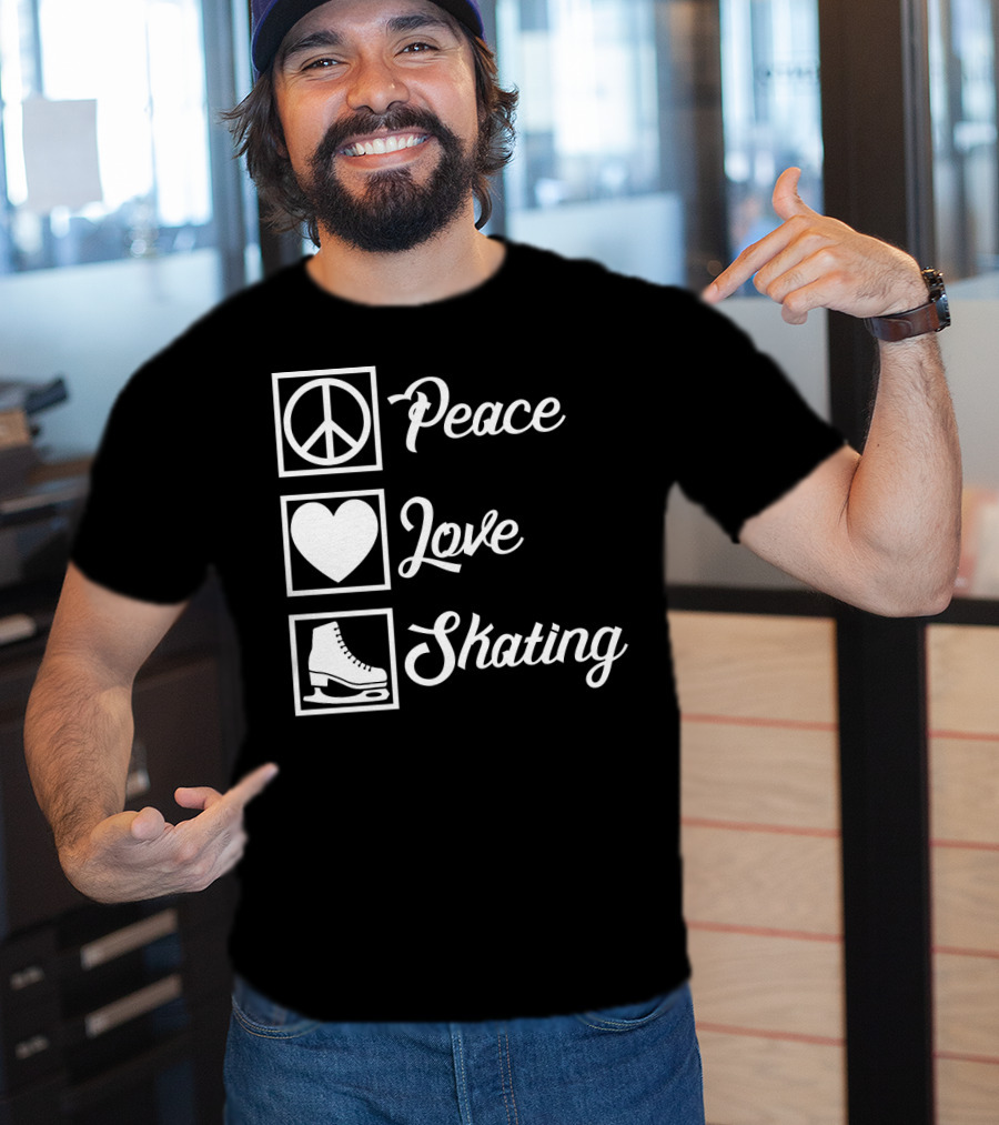 Peace Love Skating Peace Heart Ice Skates T-Shirt