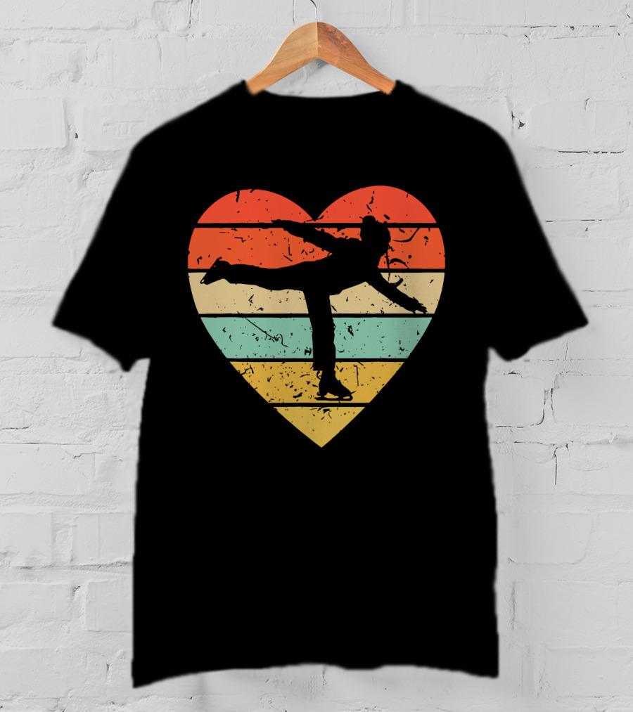 Vintage Heart Figure Skater Ice Skating Sport T-Shirt