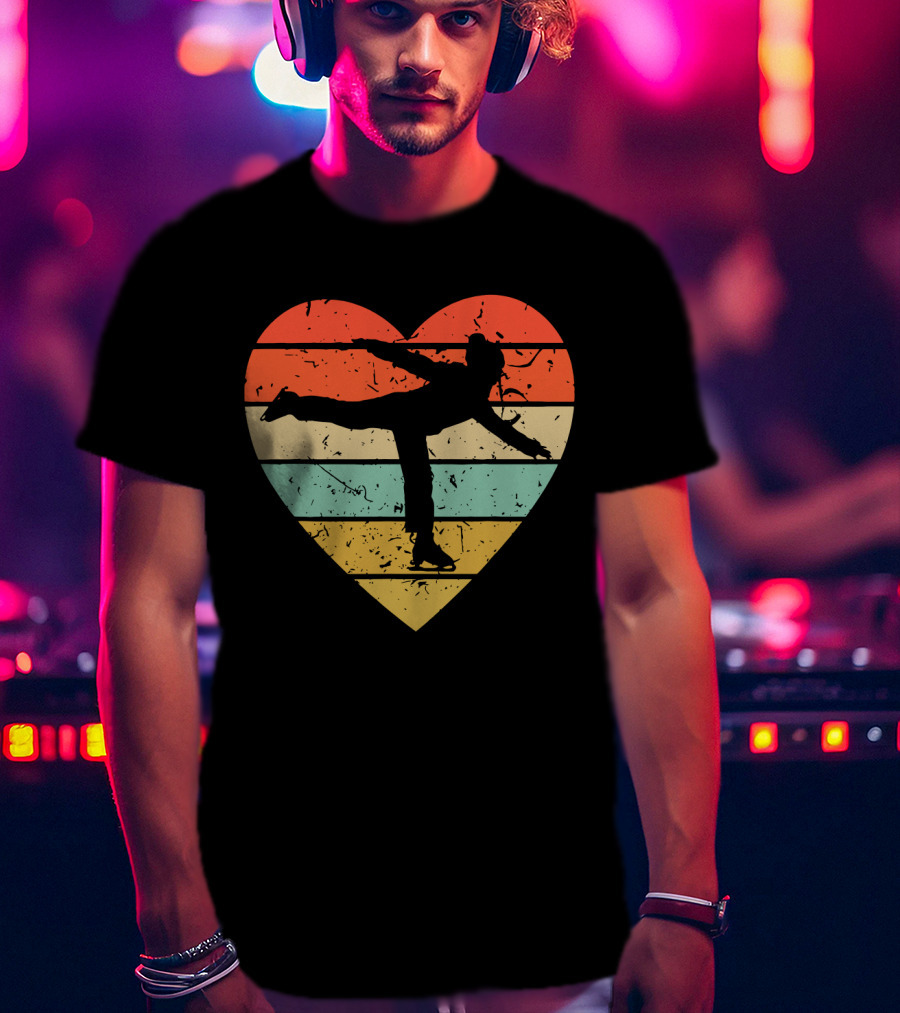 Vintage Heart Figure Skater Ice Skating Sport T-Shirt